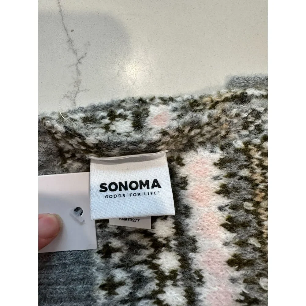 NWT Sonoma Fair Isle Knit Scarf Gray